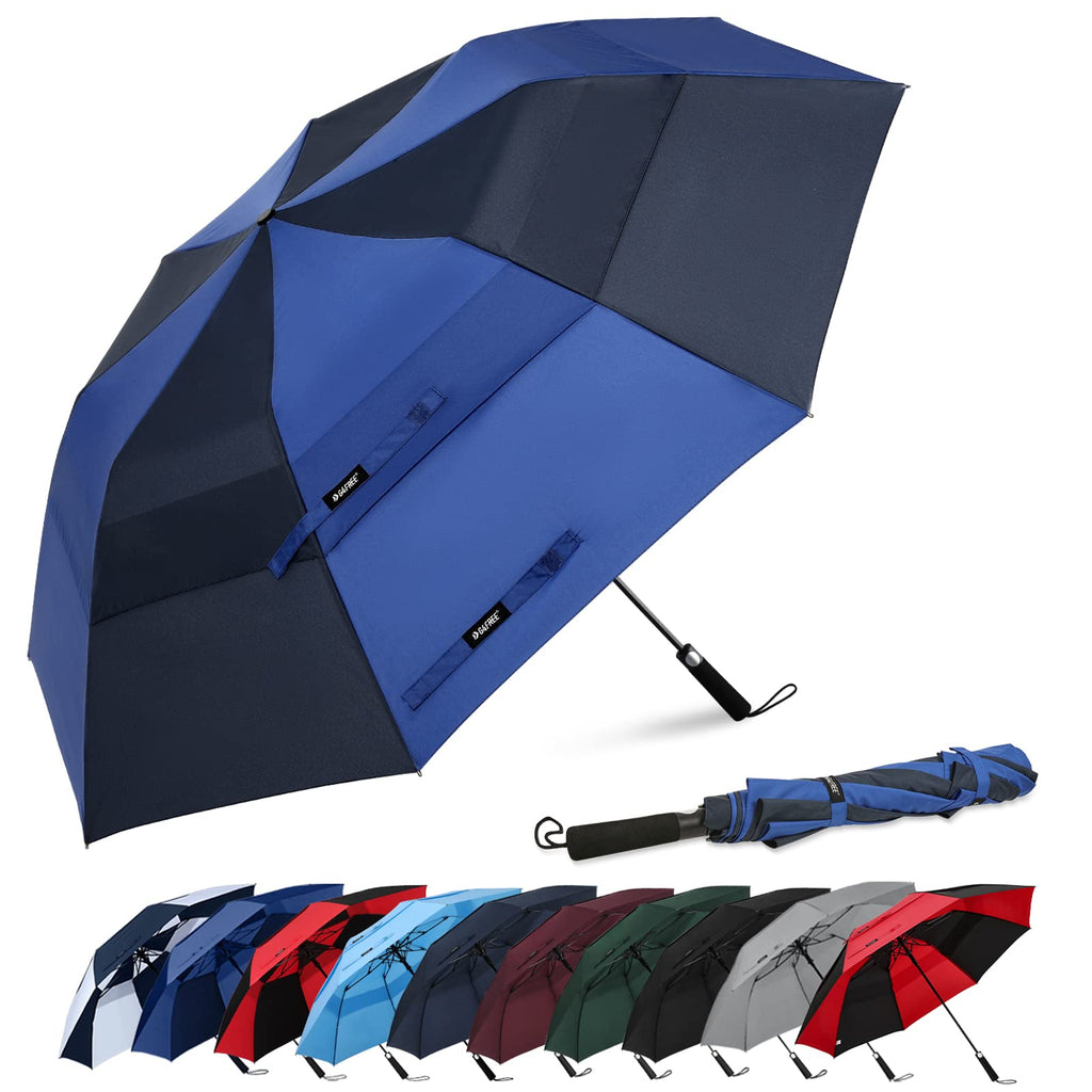 G4Free 62Inch Portable Golf Umbrella Automatic Open Large Oversize Vented Double Canopy Windproof Waterproof Sport Umbrellas(Blu