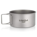 Lixada Titanium Bowl With Folding Handles Dinner Food Container For Outdoor Camping Hiking Backpacking