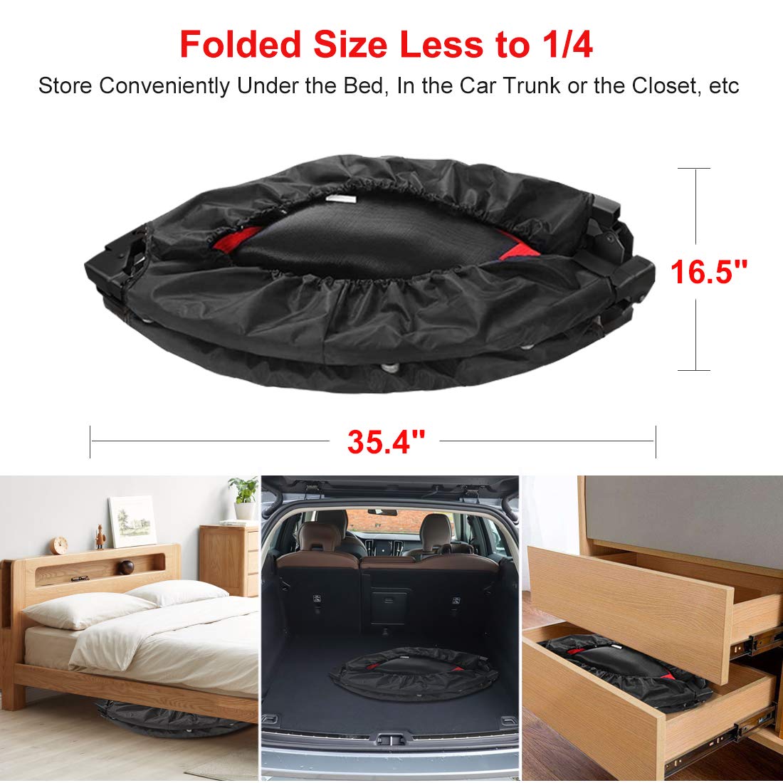 48 Inch Foldable Fitness Trampolines With 4 Level Adjustable Heights Foam Handrail,Jump Trampoline For Kids And Adults Indoor&Ou