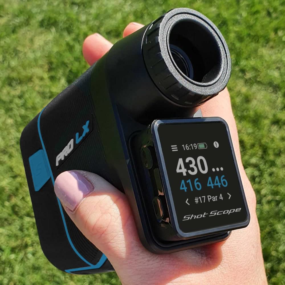 Shot Scope Pro Lx+ Laser Rangefinder With Shot Tracking (Blue) - F/M/B Green And Hazard Distances - 100+ Statistics Including St
