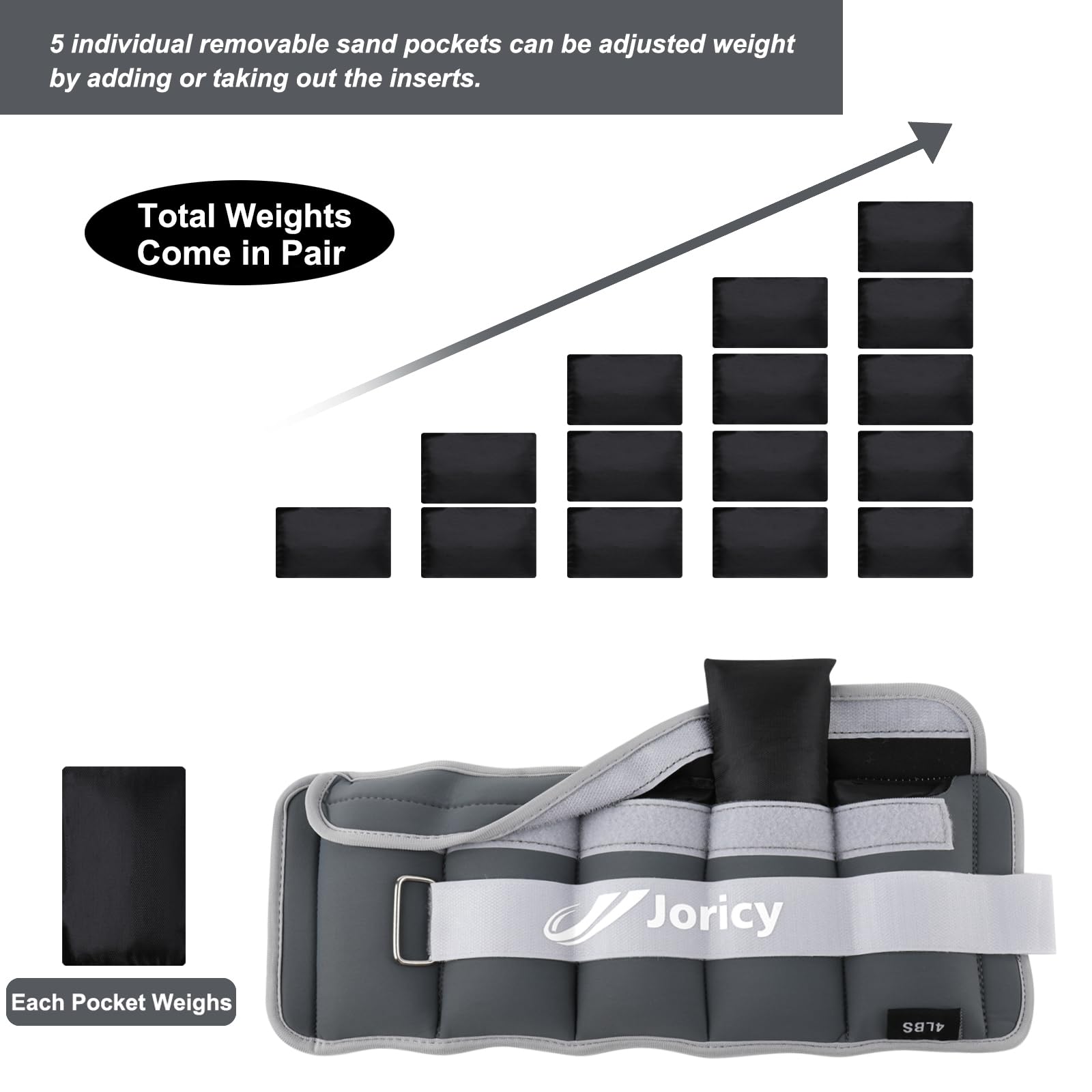 Adjustable Ankle Weights For Women Men Kids 1-8 Lbs 1 Pair Wrist Leg Arm Weights With Removable Weight, Strength Training Weight