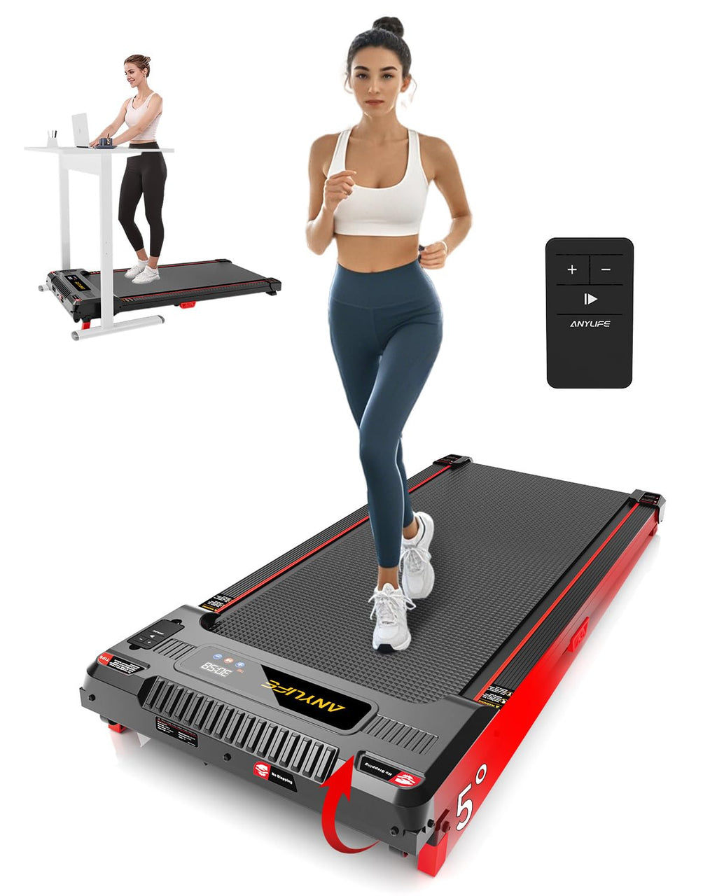 Walking Pad Treadmill, Anylife Incline Walking Pads Under Desk 330Lb Capacity, 2.5Hp Portable Treadmills For Home, Compact Tread
