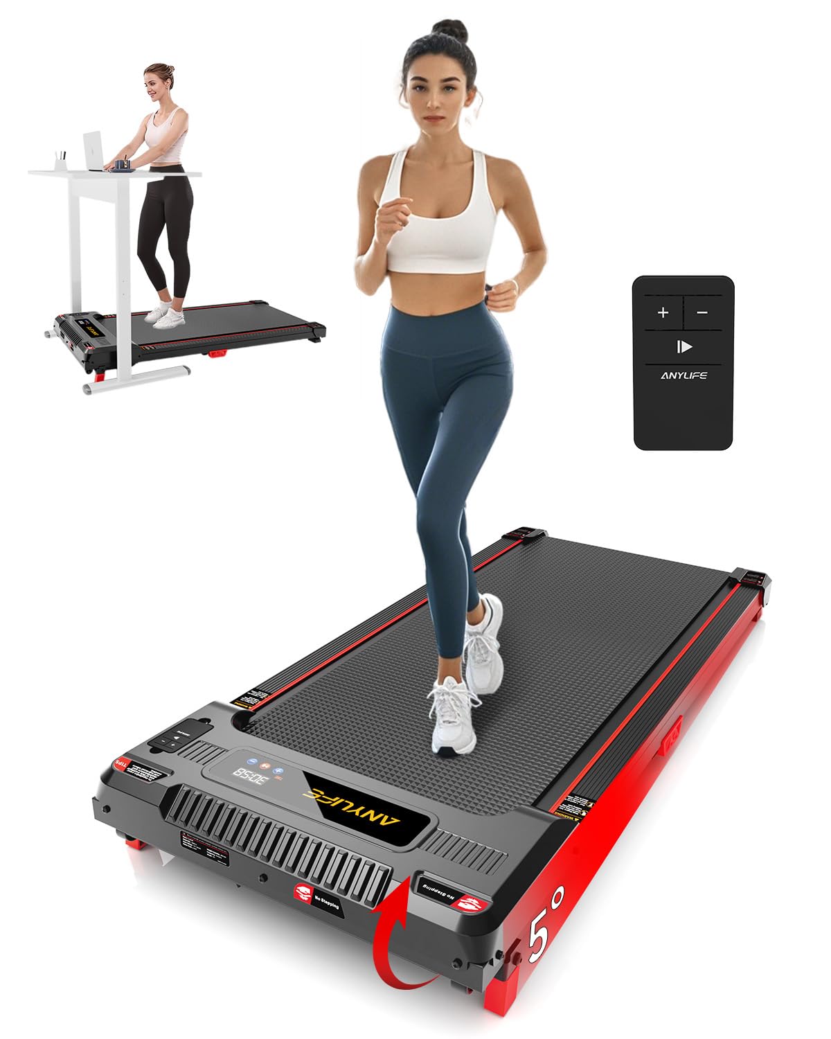 Walking Pad Treadmill, Anylife Incline Walking Pads Under Desk 330Lb Capacity, 2.5Hp Portable Treadmills For Home, Compact Tread