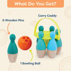 B. Toys - Kids Bowling Set - 6 Pin & Ball - Wooden Pins & Carry Caddy - Family Activities & Games - 2 Years -
