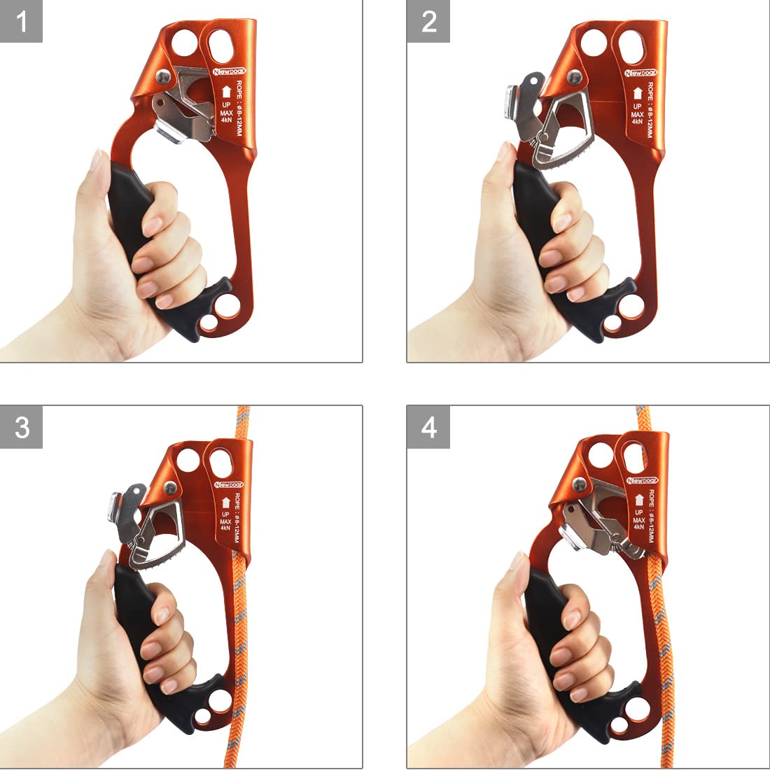 Newdoar Left Hand Ascender Rock Climbing Tree Arborist Rappelling Gear Equipment Ce Certified Rope Clamp For 8~13Mm Rope(Left Or