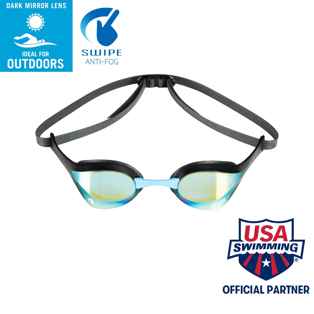 Arena Cobra Ultra Swipe Racing Swim Goggles For Men And Women, Mirror Lens, Anti-Fog, Uv Protection, Aqua/Black