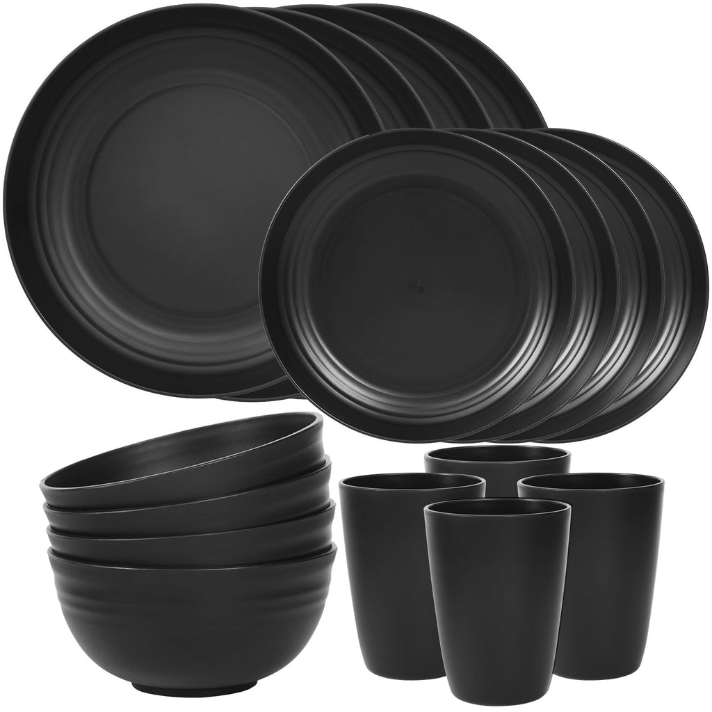 Quatish 16 Piece Plates And Bowls Sets For 4, Unbreakable Dinnerware Sets, Plastic Dish Set For Camping, Dishwasher Microwave Sa
