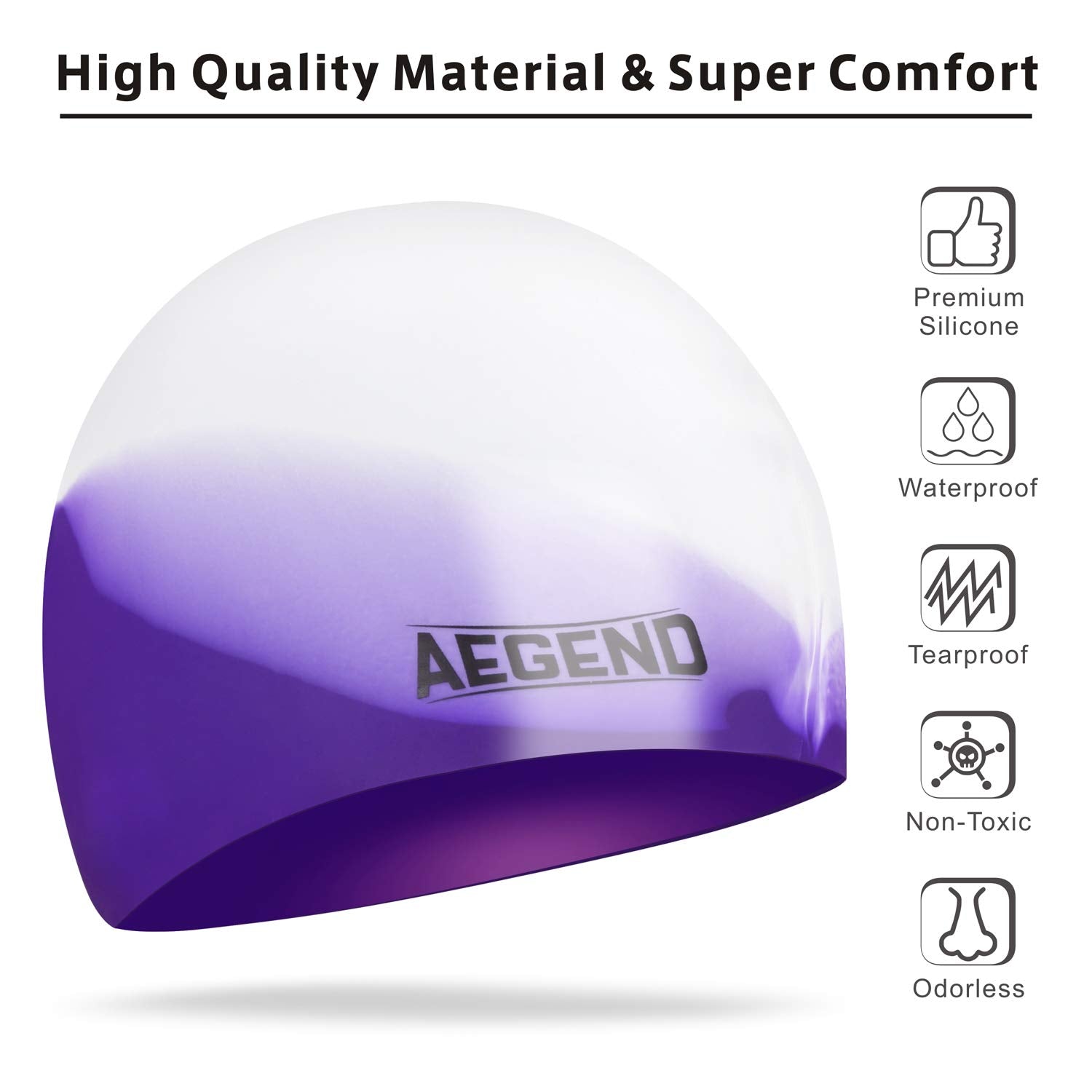 Aegend Kids Swim Cap (Age 8-12), 2 Pack, Purple & Pink