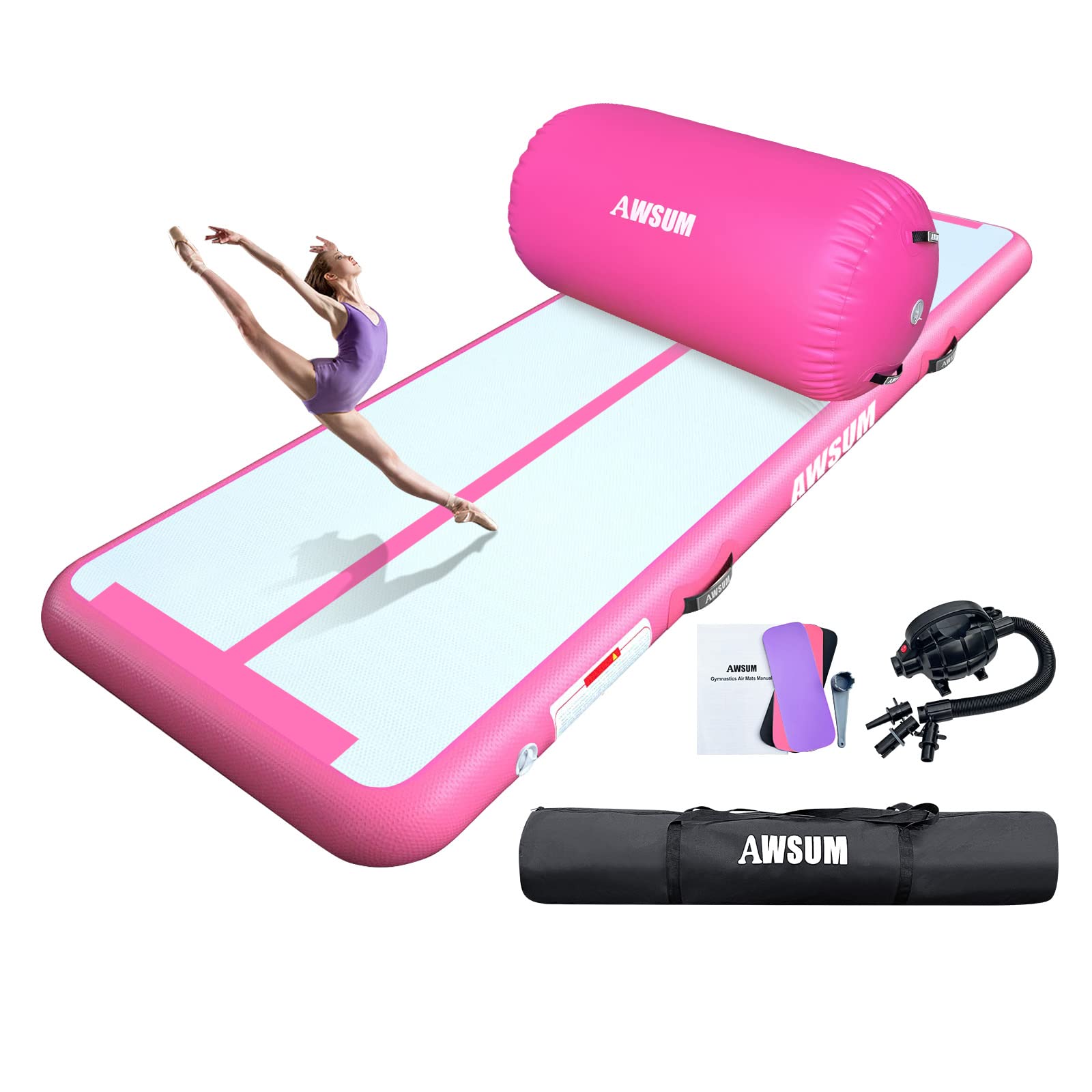 Awsum 10Ft Tumbling Mats With Roller Inflatable Gymnastics Mat Tumble Track With Electric Pump For Home Use/Gym