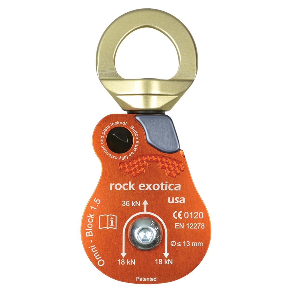 Rock Exotica Omni-Block 1.5 Single Swivel Pulley - High-Strength Swivel Pulley with Sideplate Access for Rigging - Made in The U