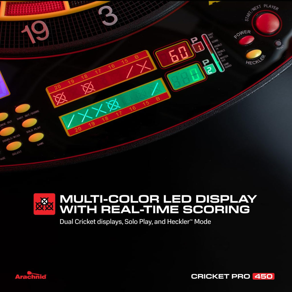 Arachnid CricketPro 450 Electronic Dartboard - 15.5    Regulation Size - 31 Games & 178 Variations - Multi-Color LED Display - A