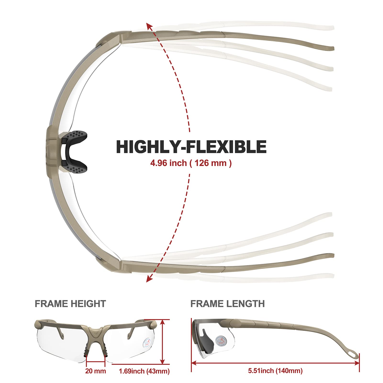 Xaegistac Shooting Glasses With Case Anti Fog Hunting Safety Glasses For Men Women (Clear Lens-Khaki Frame)