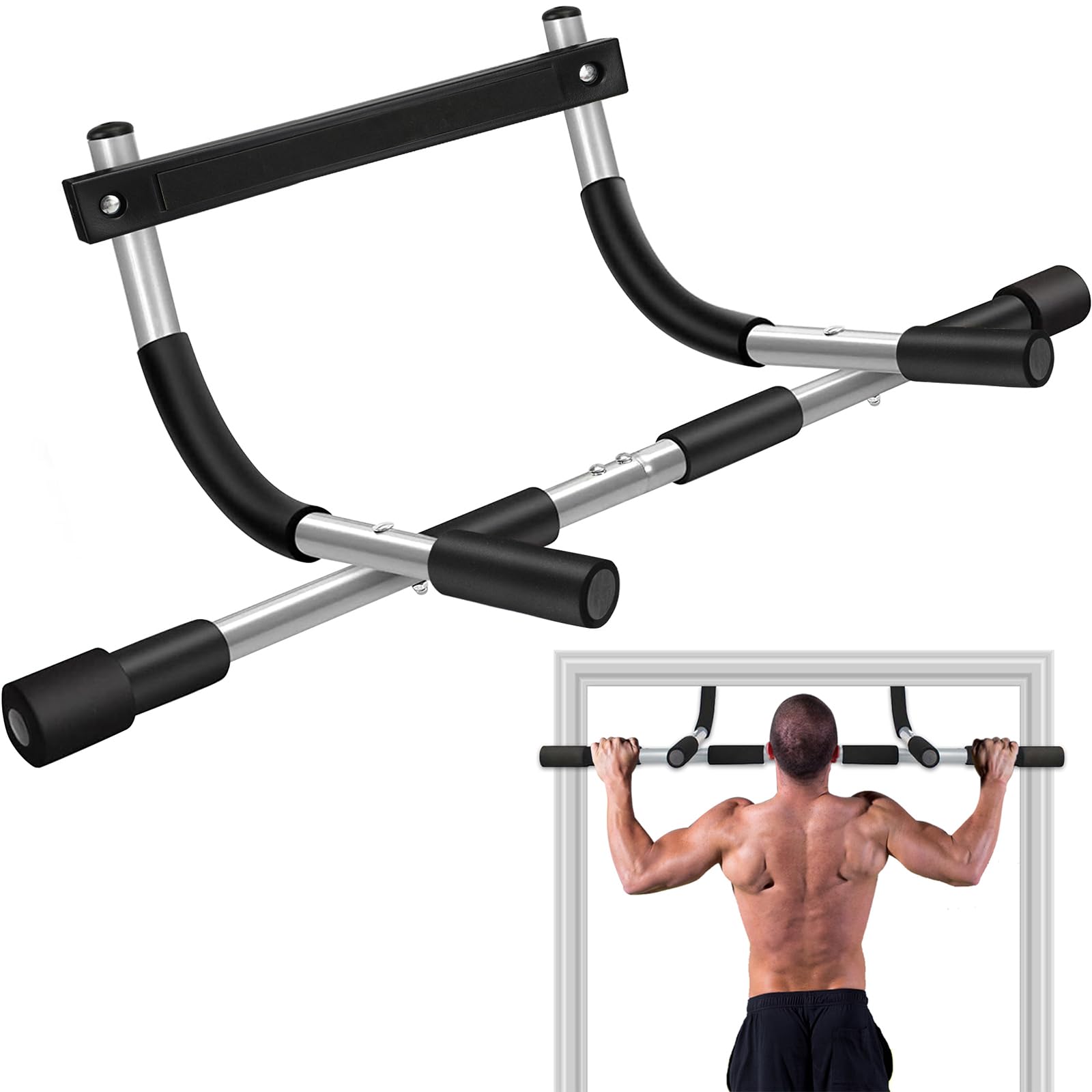Topoko Upgrade Pull Up Bar For Doorway, Max Capacity 440 Lbs Chin Up Bar, No Screws Portable Upper Body Fitness Workout Bar, Str
