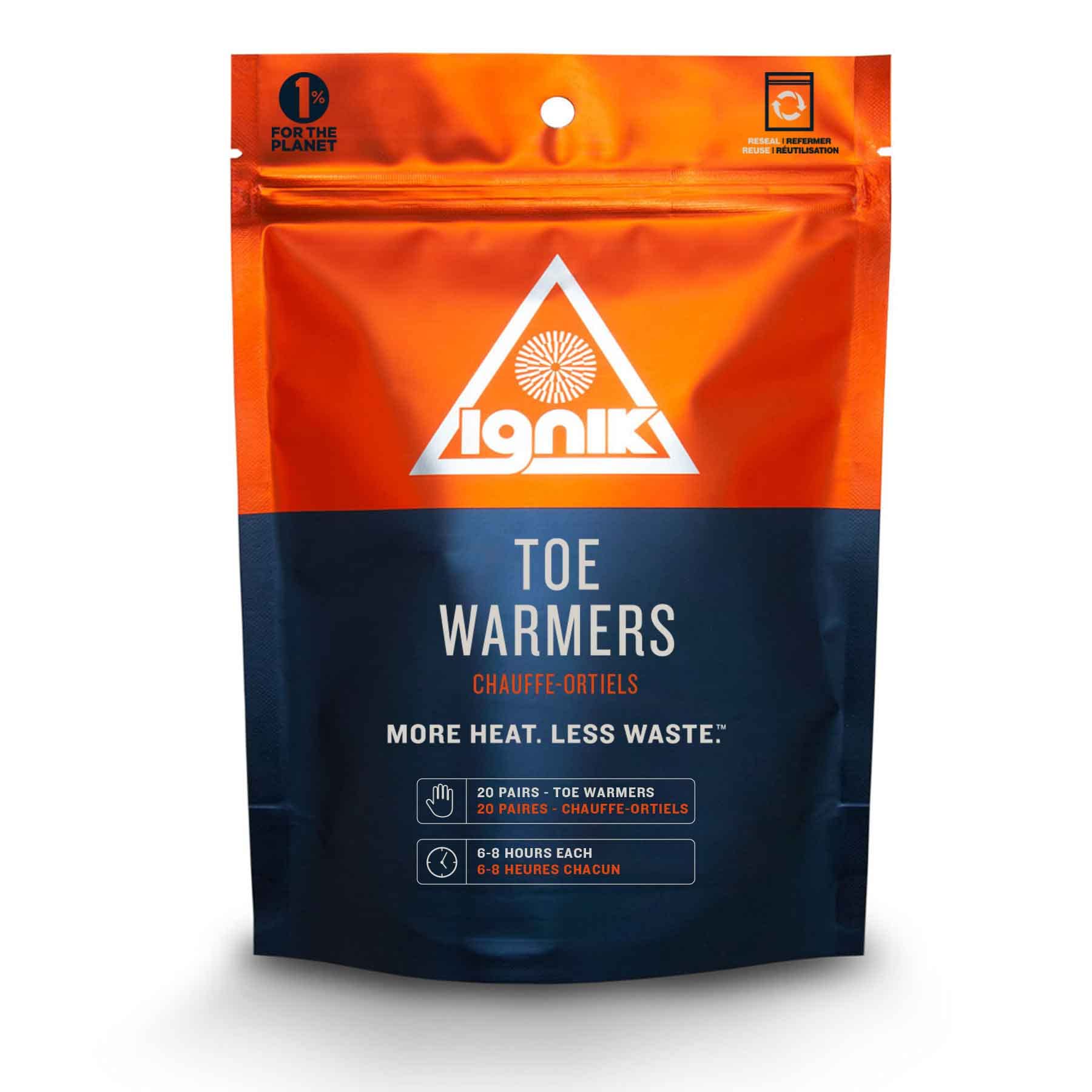 Ignik 8-Hour Compostable Toe Warmers With Resealable Airbarrier Pouch, 20 Pairs