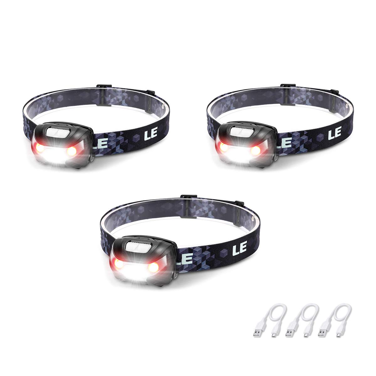 Lepro LED Headlamp Rechargeable 3 Packs - Super Bright Head Lamp with 5 Modes for Camping & Hiking Gear Essentials, IPX4 Waterpr