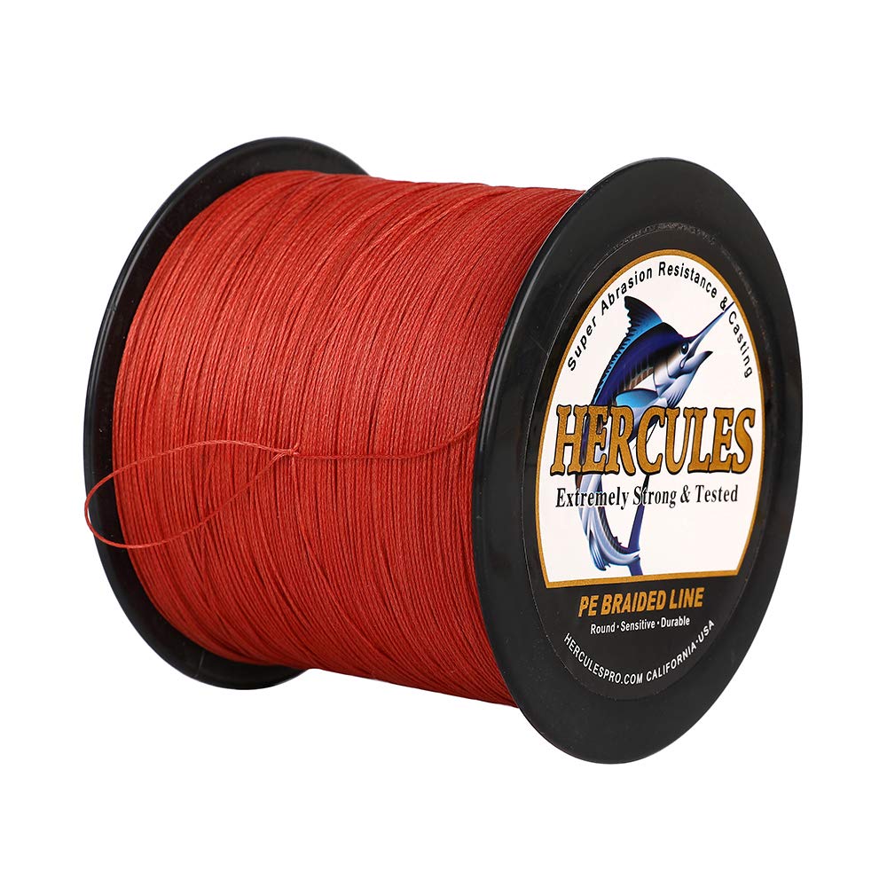 Hercules Braided Fishing Line 2000M 2187Yds 6Lbs-100Lbs Pe Superline 4 Strands (Red 70Lb/31.8Kg 0.44Mm)