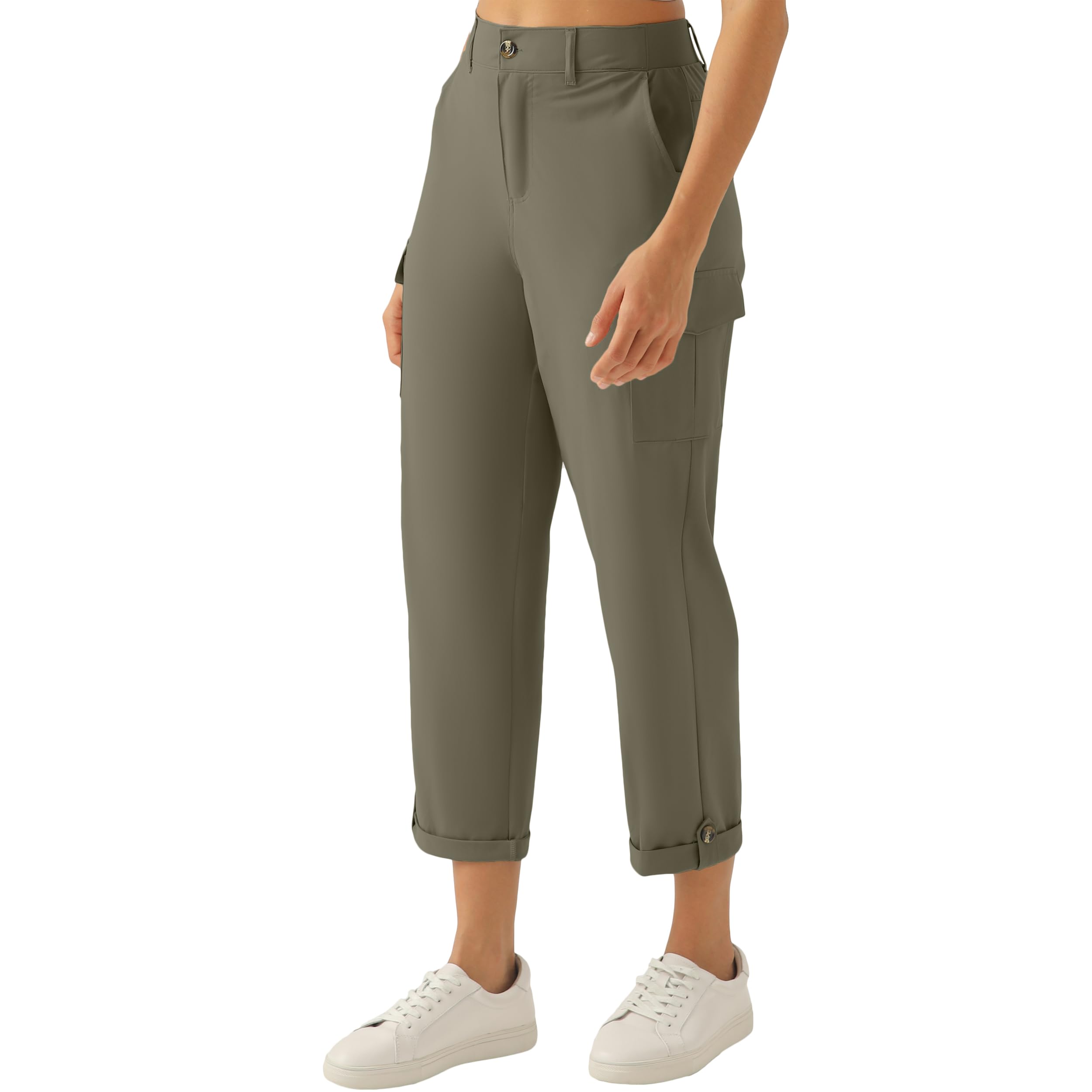 zsenoxaxi Womens Lightweight Hiking Pants Stretchy Quick Dry Capri Cargo Pants with Pockets for Golf Casual Travel Outdoor(Deep