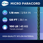 Teceum Micro Paracord - Dark Emerald Green - 1.18 Mm X 125 Ft - Micro Utility Cord - Thin Braided Paracord Rope Nylon Polyester