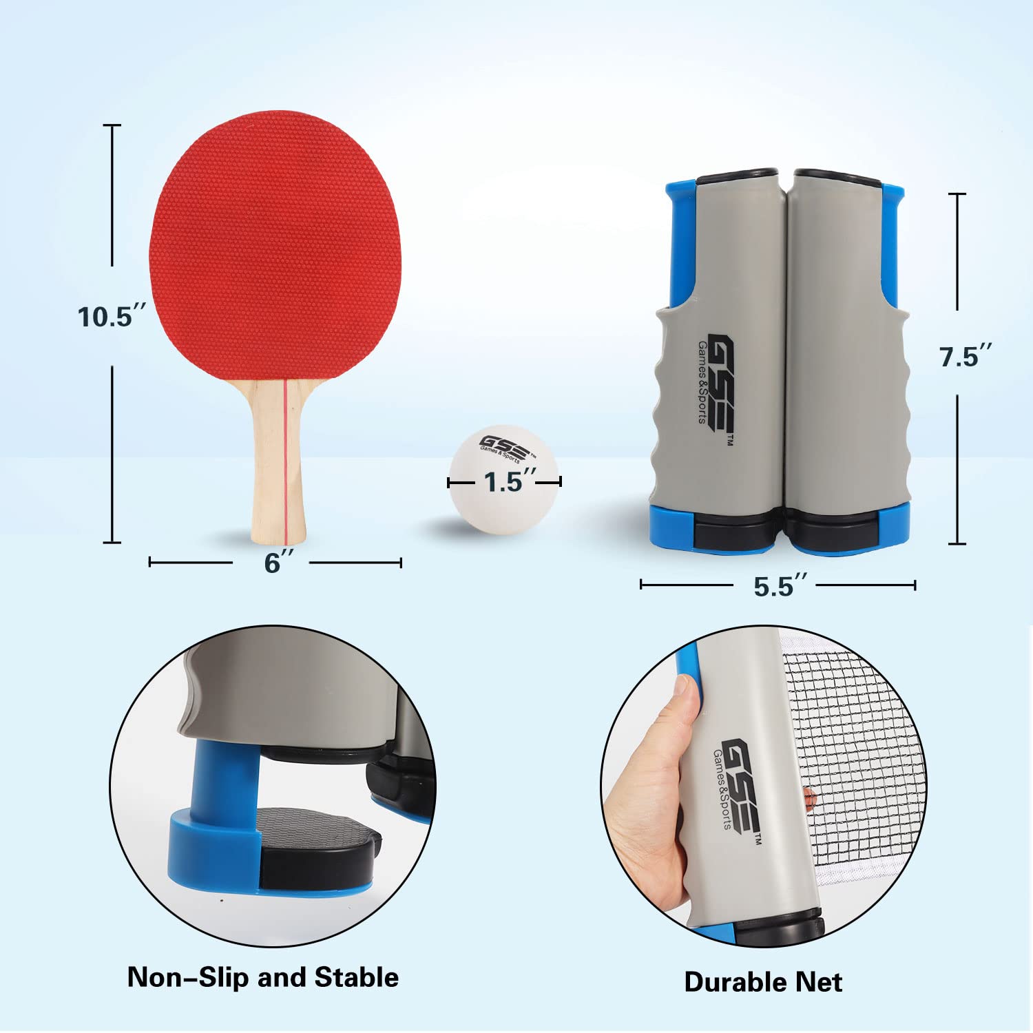 Gse Complete Ping Pong Game Set With Retractable Ping Pong Net & Post, 2 Paddles & 3 Ping Pong Balls. Anywhere To-Go Table Tenni