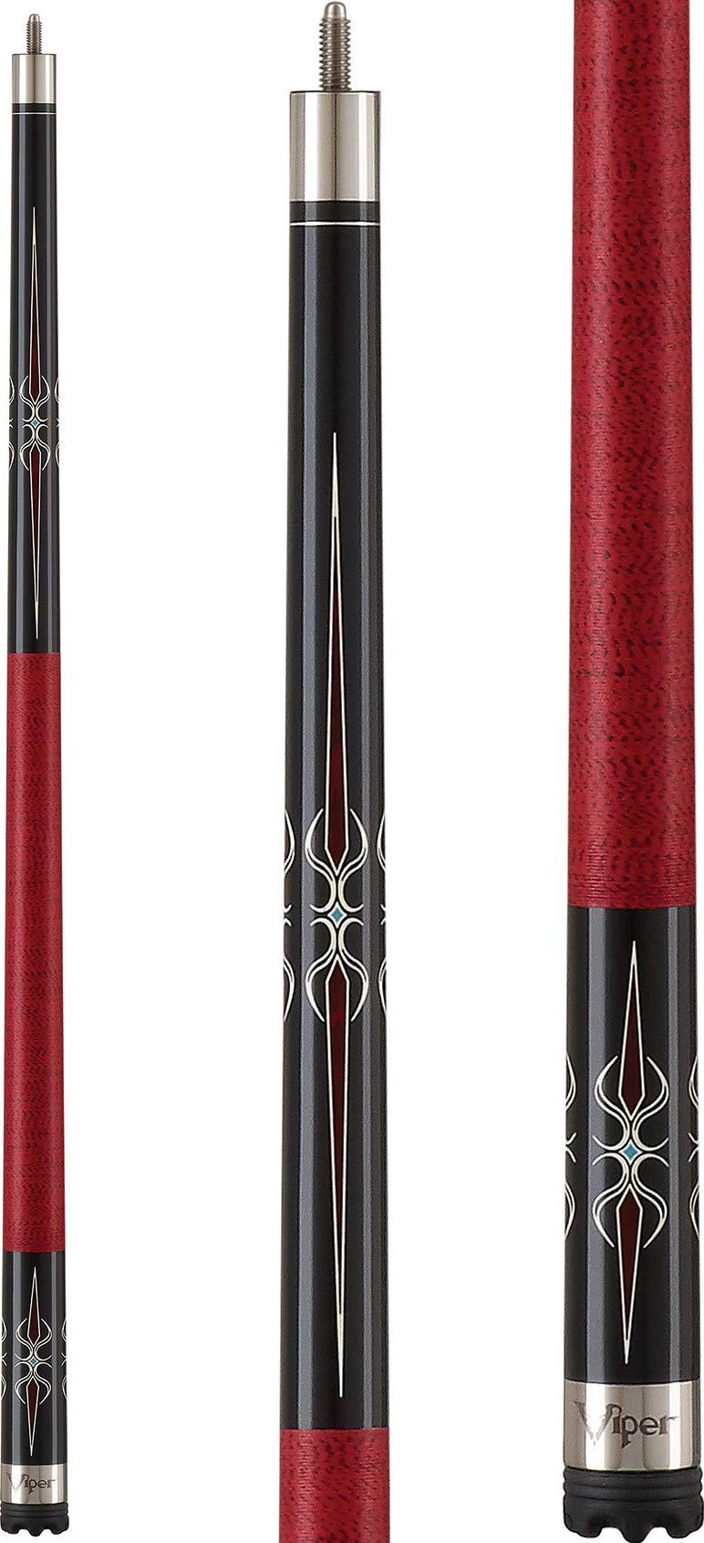 Viper Sinister 58'' 2-Piece Billiard/Pool Cue, Black With Burgundy/Cream Points, 21 Ounce