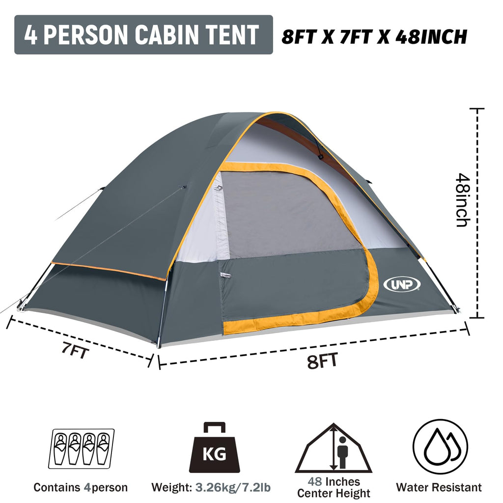 Camping Tent 4 Person, Waterproof Windproof Tent With Rainfly Easy Set Up-Portable Dome Tents For Camping (Gray)