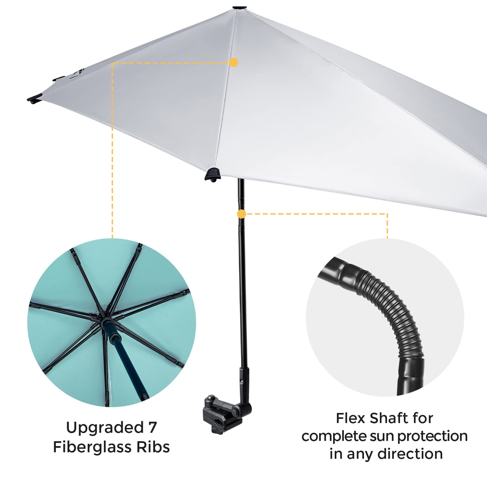 G4Free Upf 50+ Adjustable Beach Umbrella Xl With Universal Clamp For Chair, Golf Bags, Stroller, Wheelchair, Bleacher, Patio(Lak