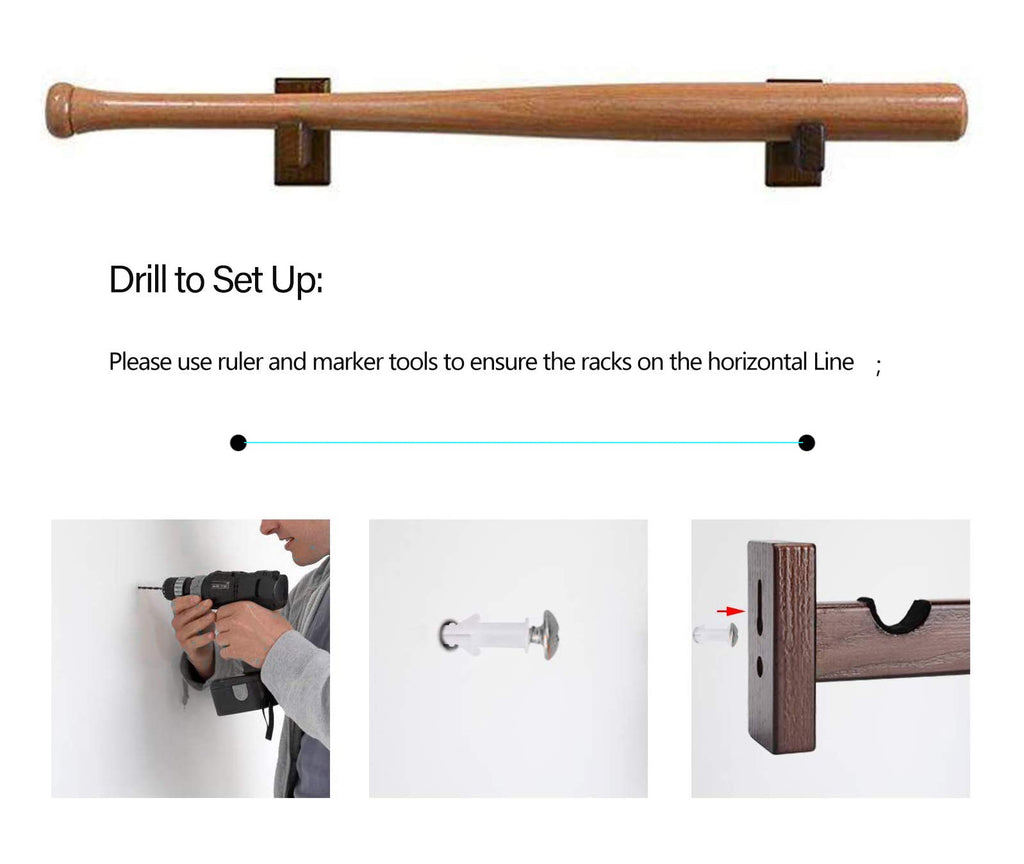 Orga'Neat Baseball Bat Display Case, Wall Mount Bat Holder Hanger, Solid Ash Tree Handmade Horizontal Bat Rack W/ Protective Sof