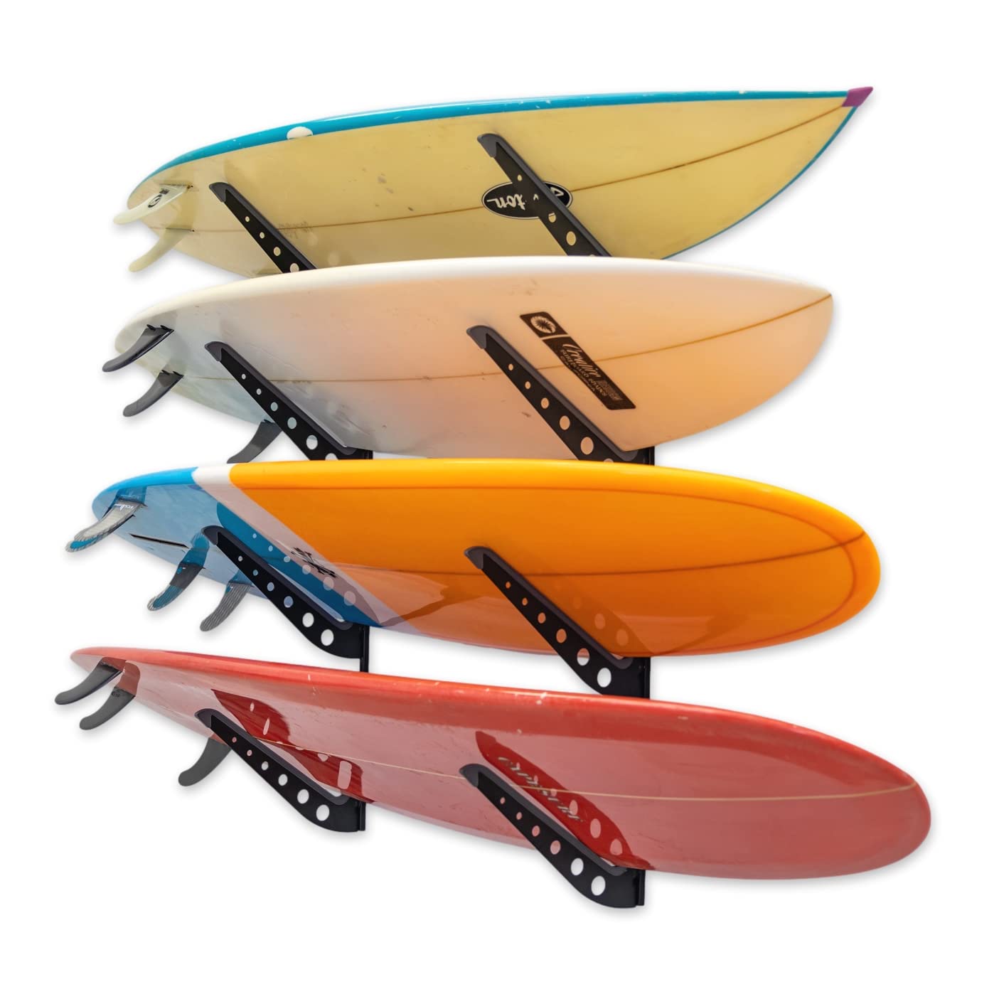 Storeyourboard Adjustable Surfboard Storage Rack, 4 Board Wall Mount Display, Black