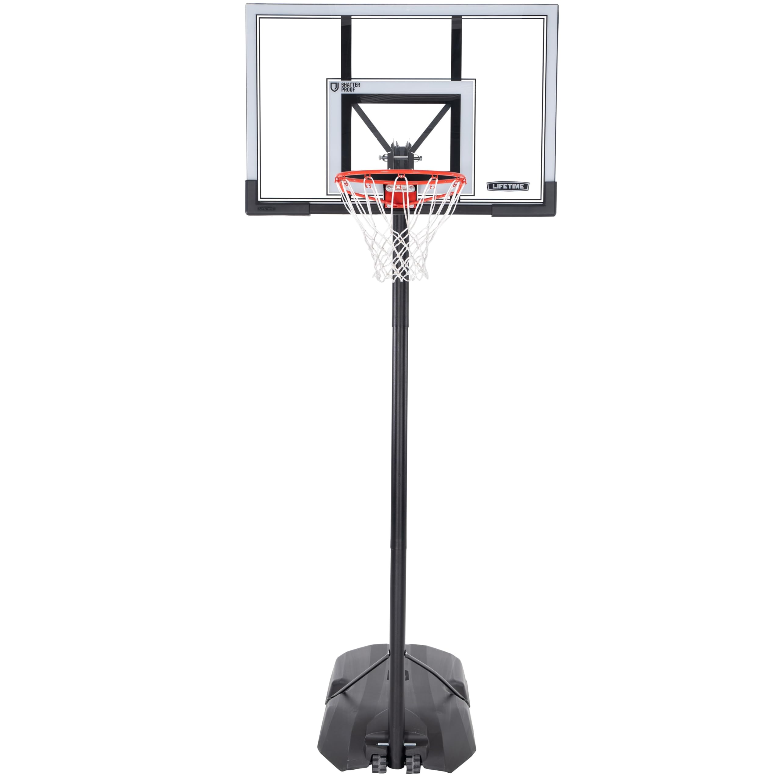 Lifetime Portable Basketball Hoop, 50 Inch Shatterproof Fusion Backboard, Adjustable Height 8-10 Ft, Broomstick Adjust, Base wit