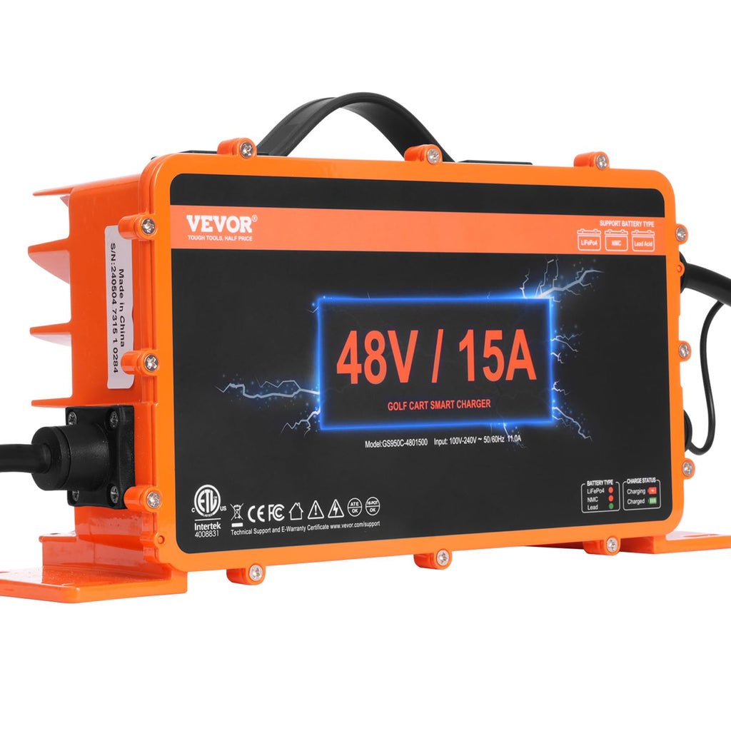 Vevor 48 Volt Golf Cart Battery Charger, 15 Amp, Smart Battery Charger With Rxv Plug, Compatible With Lead-Acid Agm/Gel/Efb Mf F