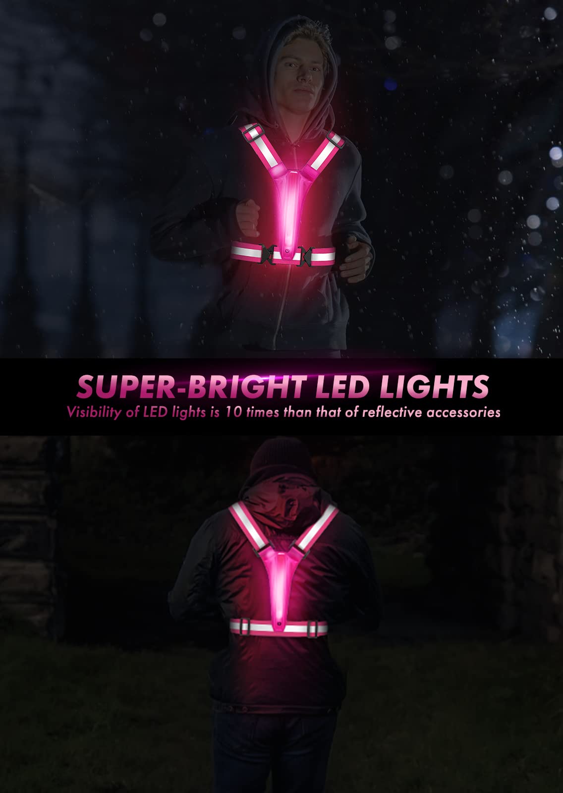Fokia Kunbio Led Reflective Running Vest Gear,Light Up Vest Runners Night Walking Usb Rechargeable,Up To 11Hrs Light With Adjust