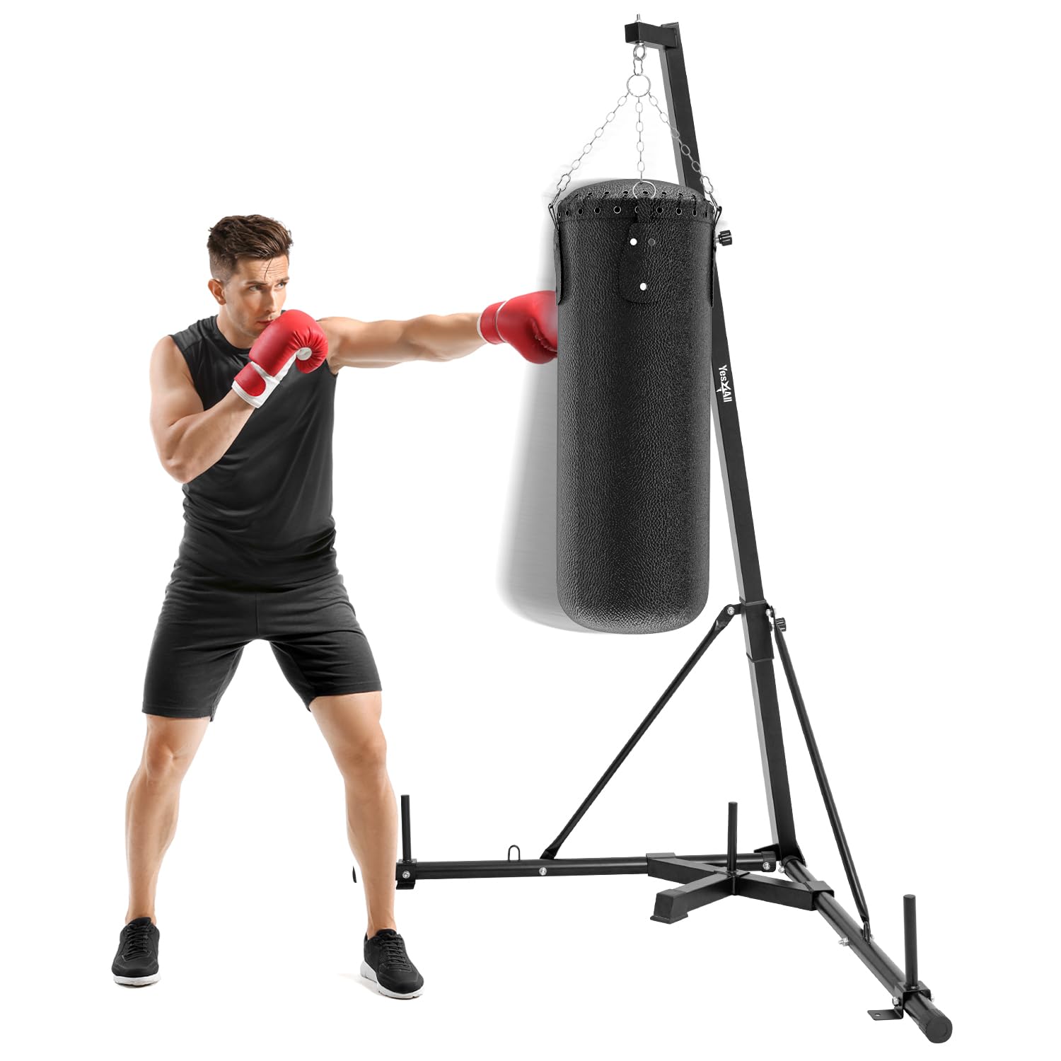 Yes4All 150lbs Portable Heavy Bag Stand, Easy Foldable Heavy Boxing Bag Stand with Lock Pins, Adjustable Height Punching Bag Sta