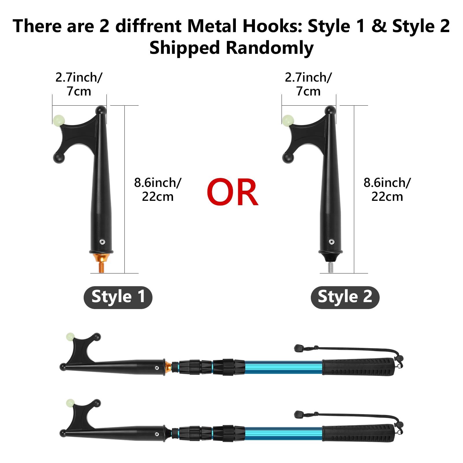 Sanlike Boat Hooks For Docking Extension Pole Hook Telescopic Boat Pole With Luminous Bead, Lightweight Floating, Non-Slip Rubbe