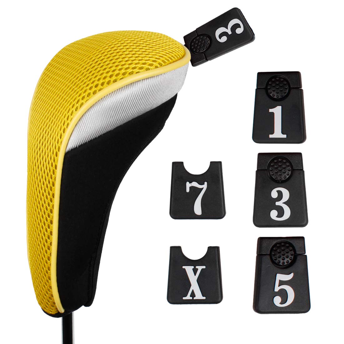 Andux 6Pcs/Set Golf Hybrid Club Head Covers And Wood Club Head Covers (3 Hybrid Covers + 3 Wood Covers) Black/Yellow