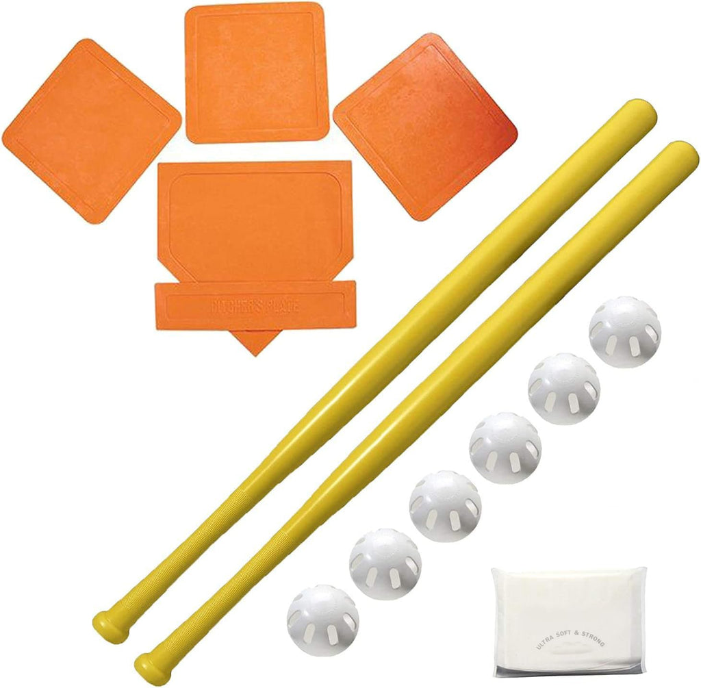 Wiffle Ball 6 Baseballs Official Size - 6 Pack Ball 32'' Bats 2 Pack, Orange Throw Down Bases (5 Piece),