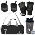 Groupers Gym Bag Combo  Black Foldable Travel Duffle (432523 Cm) With Shoe Pocket + 400Ml Protein Shaker Bottle + Workout Glove