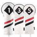 Majek Retro Golf Headcovers White Red And Black Vintage Leather Style 1 3 5 Driver And Fairway Head Covers Fits 460Cc Drivers Cl