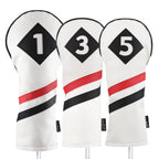 Majek Retro Golf Headcovers White Red And Black Vintage Leather Style 1 3 5 Driver And Fairway Head Covers Fits 460Cc Drivers Cl