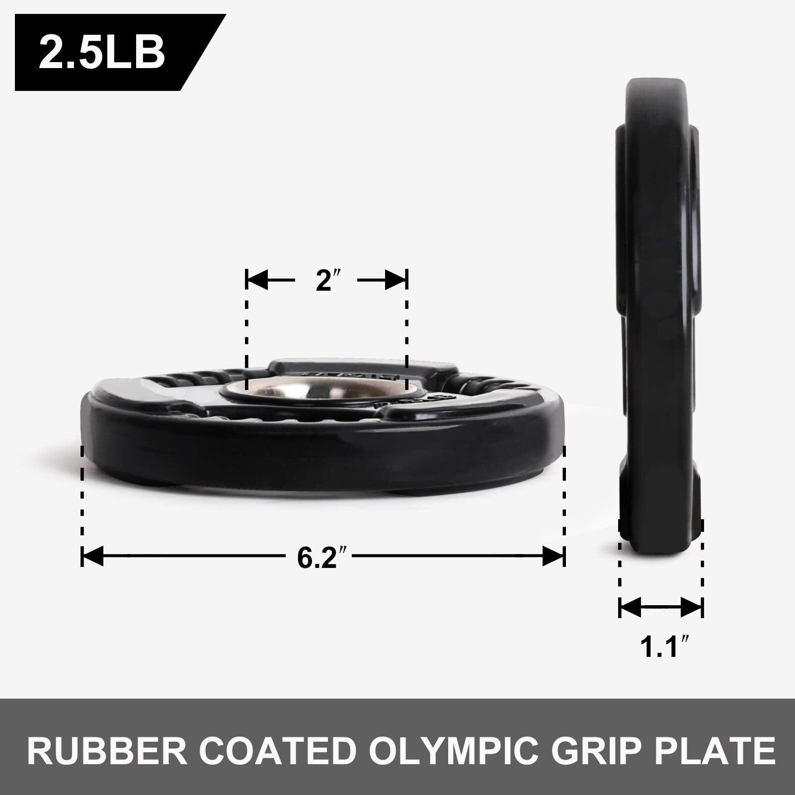 Lionscool 2-Inch Rubber Coated Olympic Grip Plate In Pairs Or Single For Strength Training, Weightlifting And Bodybuilding, Soli