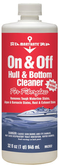 Marykate On & Off Hull & Bottom Cleaner, 32 Fl Oz, For Use On Fiberglass, Removes Tough Waterline, Algae, And Barnacle Stains