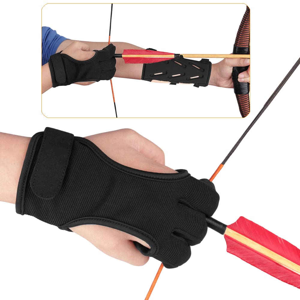 Kratarc Archery Lightweight Finger Tab Gloves & Arm Guard Adjustable Arm Protector For Hunting Target Shooting Accessory Recurve