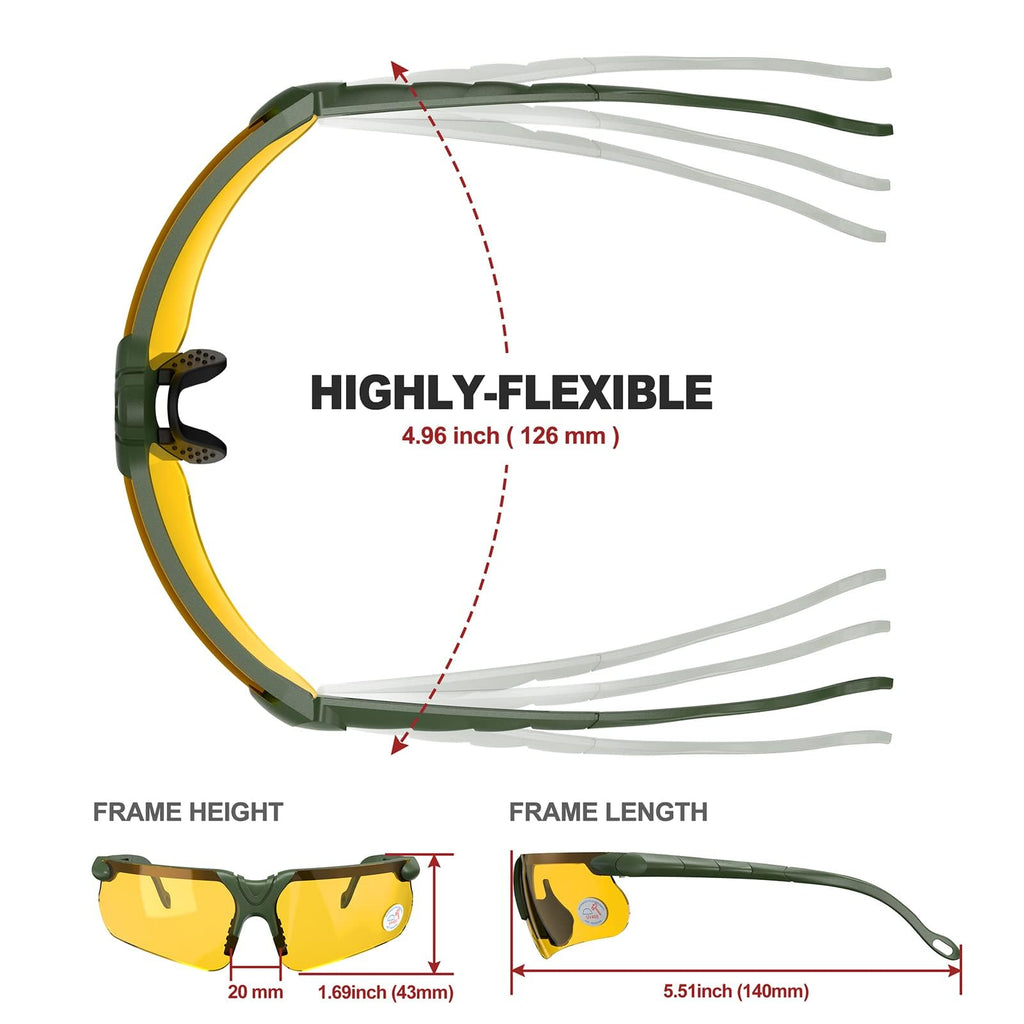 Xaegistac Shooting Glasses With Case Anti Fog Hunting Safety Glasses For Men Women (Yellow Lens-Green Frame)