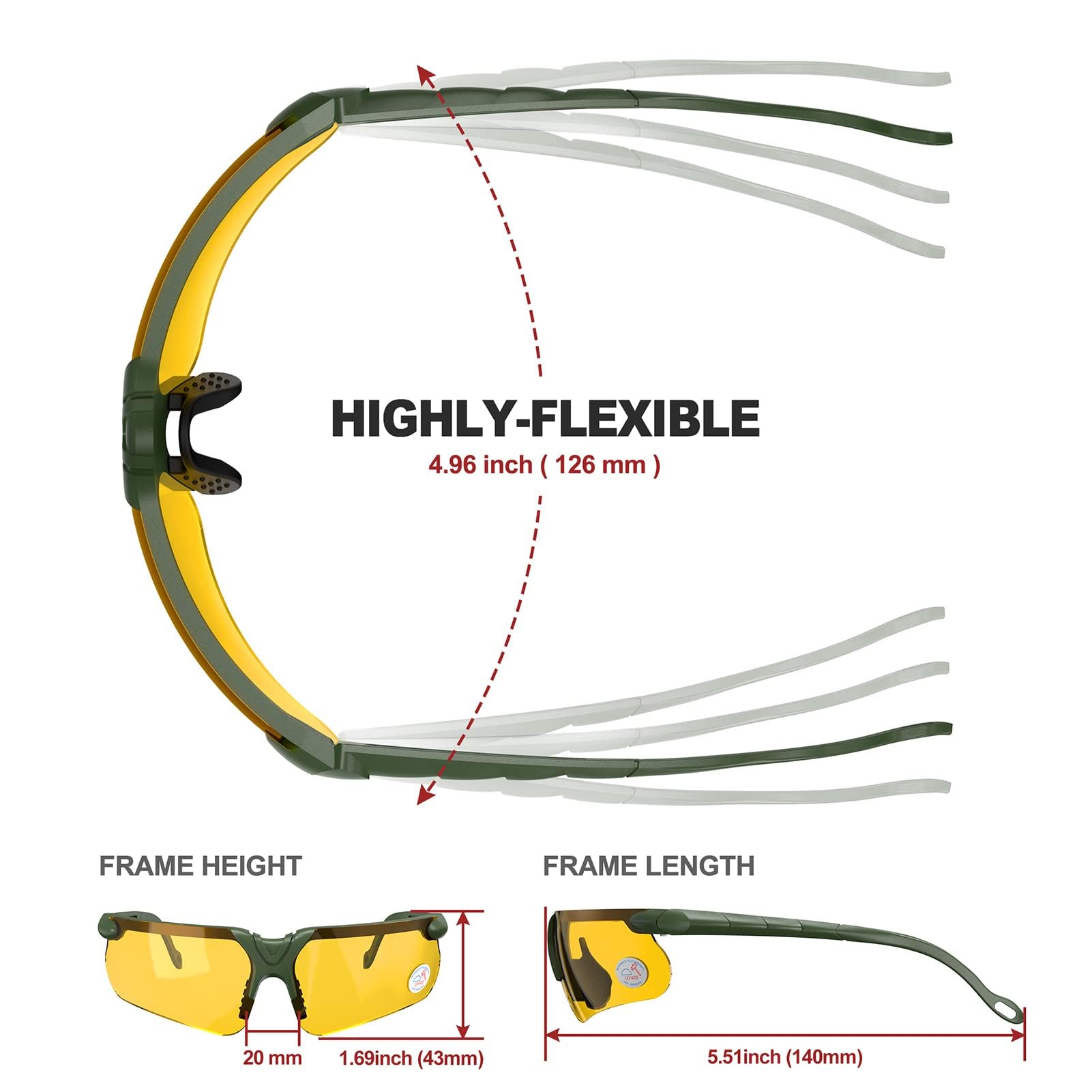Xaegistac Shooting Glasses With Case Anti Fog Hunting Safety Glasses For Men Women (Yellow Lens-Green Frame)