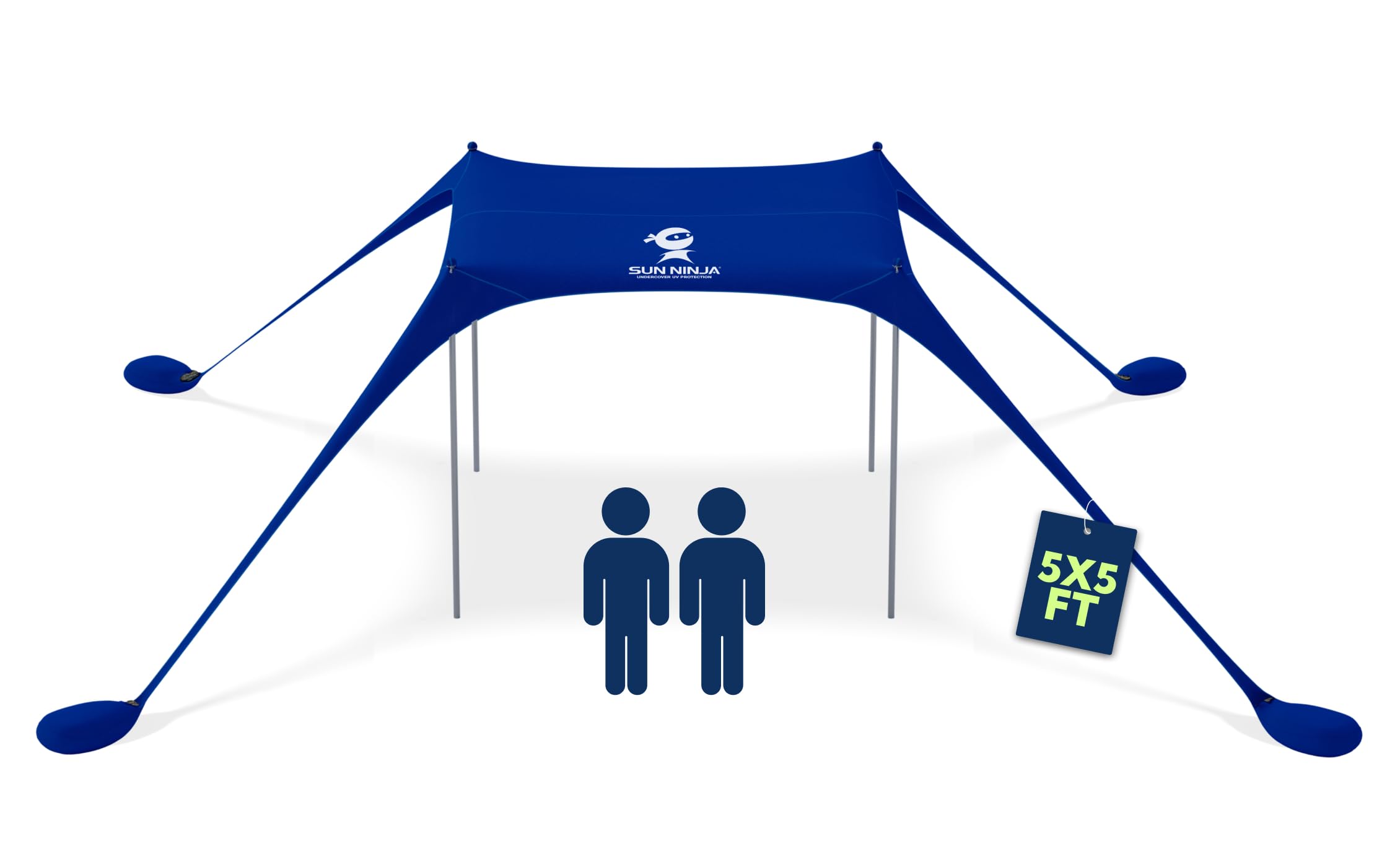 Sun Ninja Beach Tent Shelter With Upf50+ Protection, Includes Sand Shovel, Ground Pegs, Stability Poles, Outdoor Pop Up Shade Ca