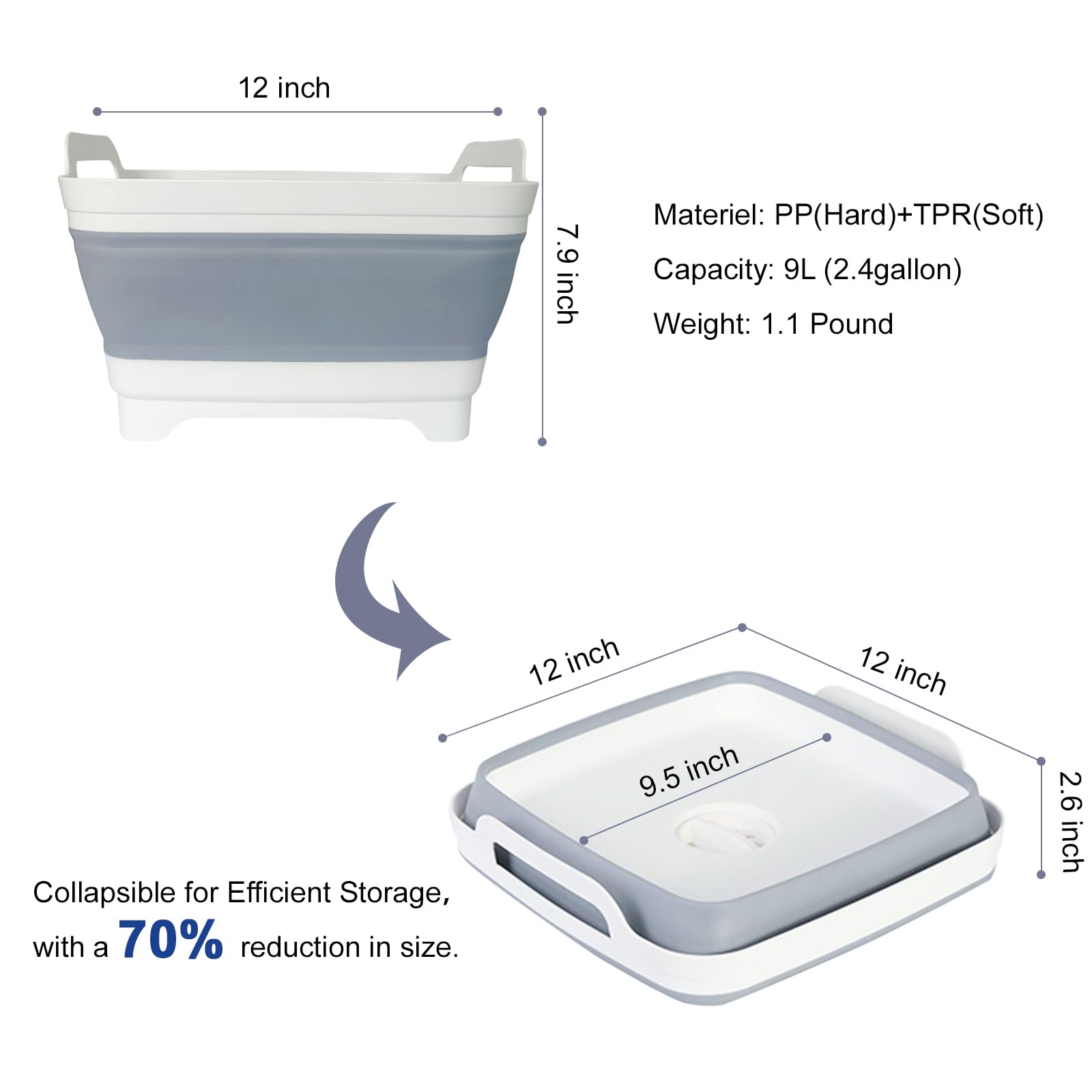 Detsuk Collapsible Dish Tub 2X9L-Collapsible Basin Bucket Portable Sink-Outdoor Multiuse Foldable Sink Tub Wash Dish Basin For K