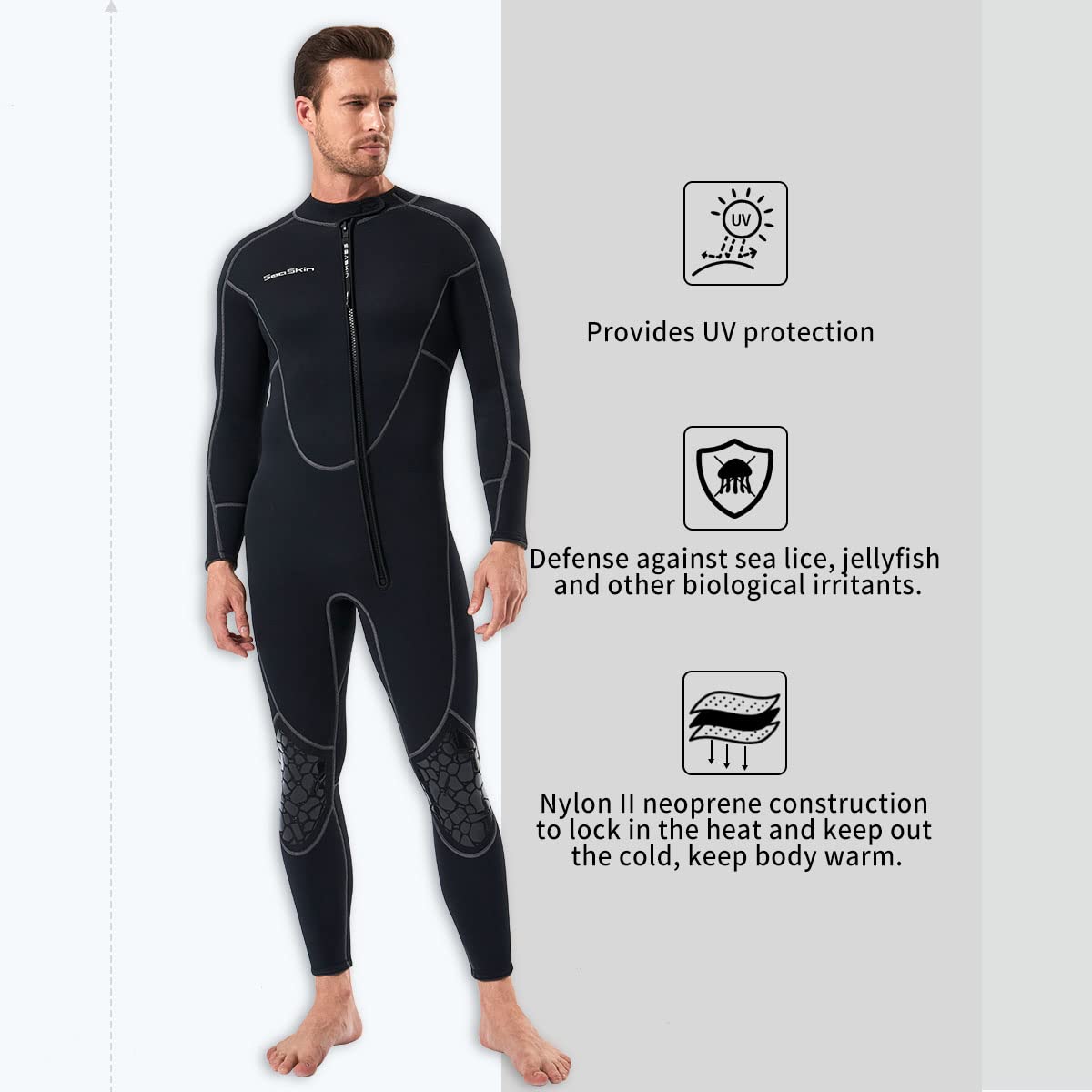 Mens 3Mm Shorty Wetsuit, Full Body Diving Suit Front Zip Diving Wetsuit Snorkeling Surfing (Mens Fullsuit, M)
