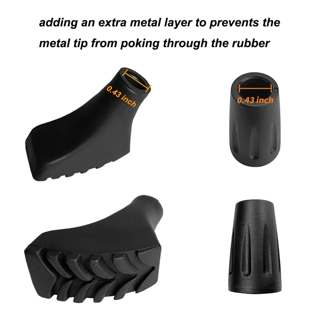 Hiking Walking Sticks Rubber Tips 10 Pack, Replacement Tips Protectors, Snow Baskets, Mud Baskets Set For Trekking Poles, Fits M