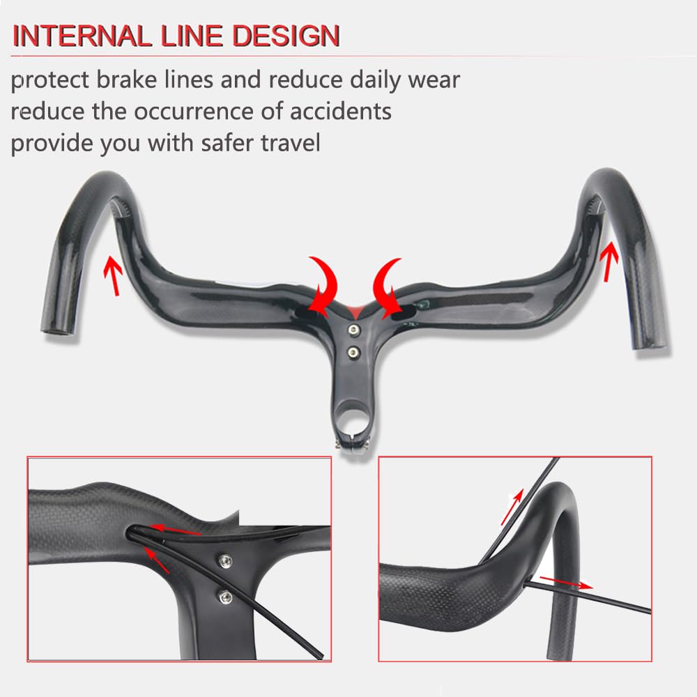 Road Bike Carbon Handlebars Integrated Stem Aero Handlebars For Road Bike 1-1/8 Internla Routing Integrated Carbon Road Handleba