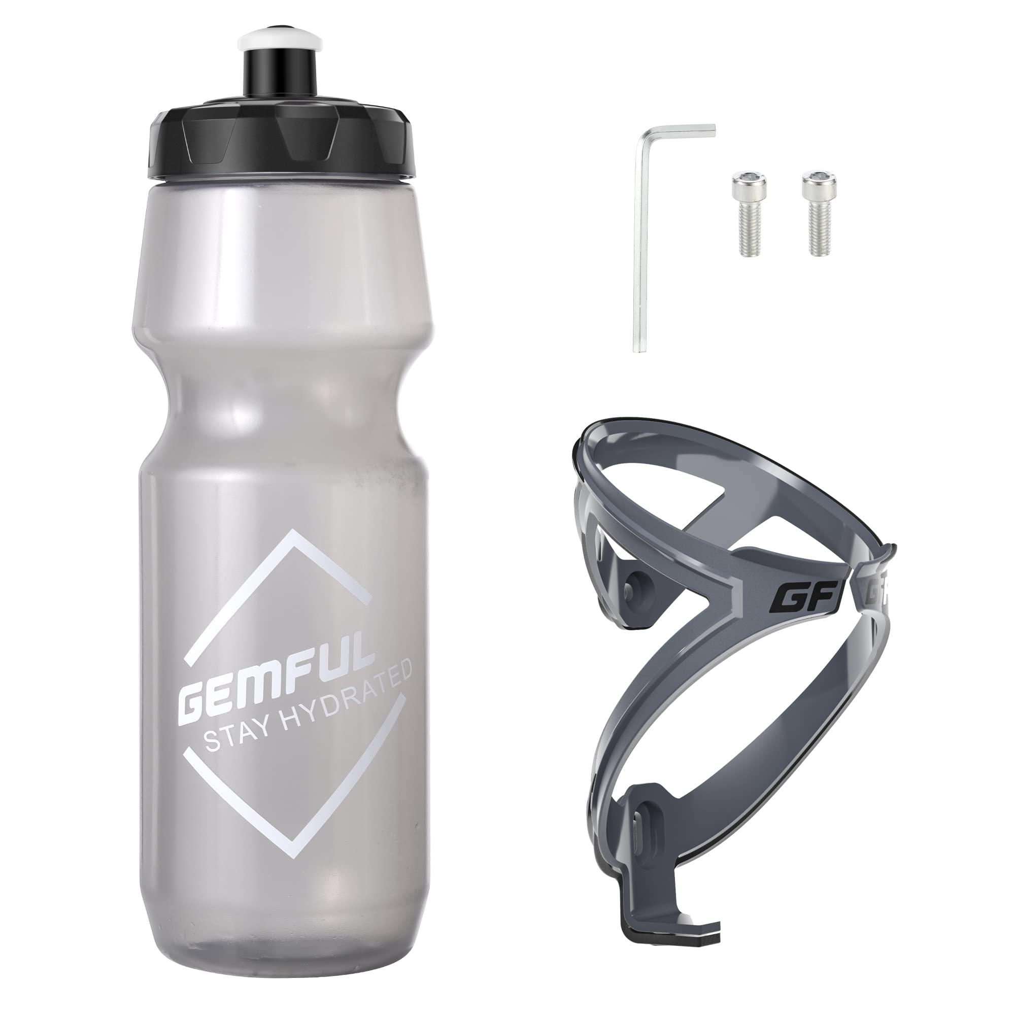 GEMFUL 24 oz Cycling Water Bottle and Cage Set BPA Free Bike Water Bottle Holder Combo Lightweight Leakproof Drink Bottles fits 