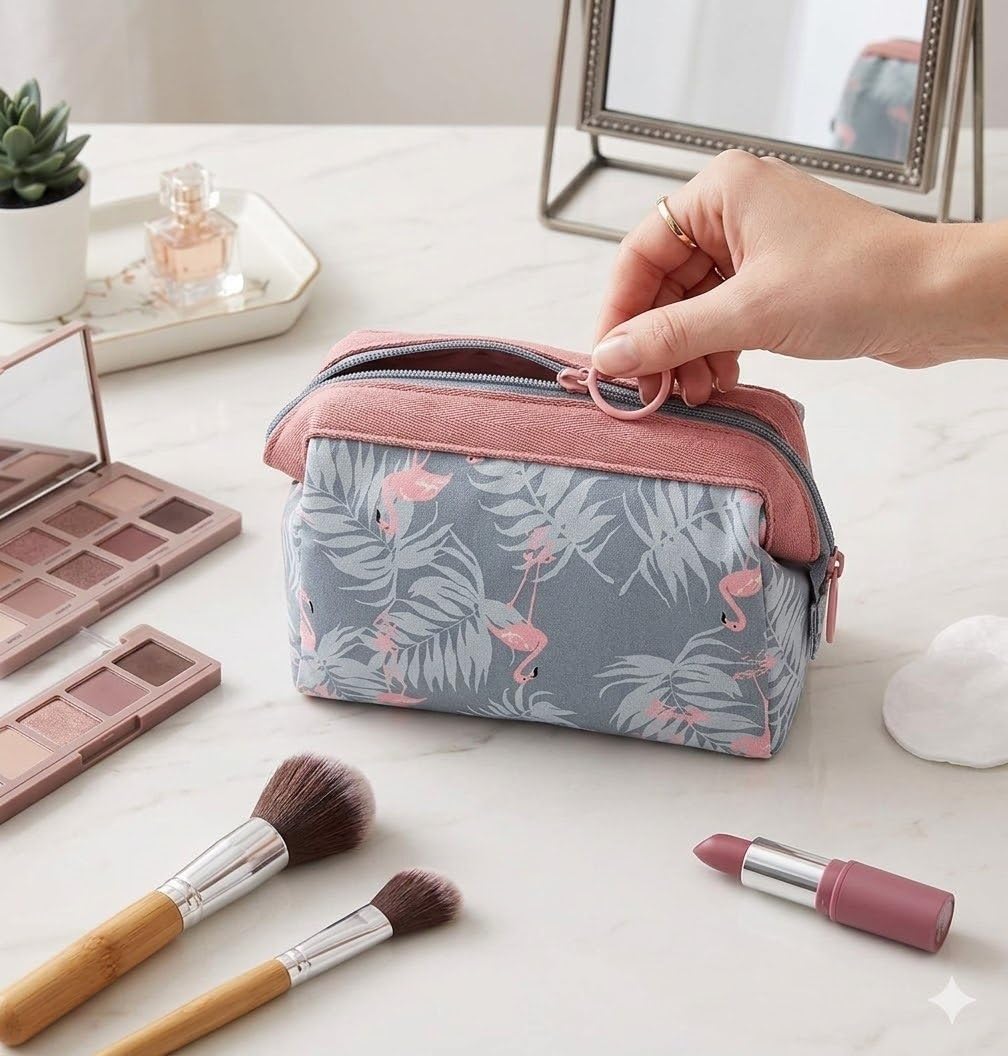 Cosmetic Toiletry Makeup Pouch With Portable Travel Multipurpose WaterResistant Zipper Makeup Brush Bags  Flamingo Jspf69